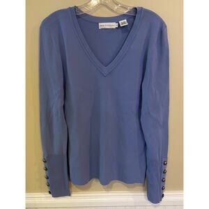 Dana Buchman Womens L Blue Knit V Neck Sweater NWT